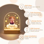 Spersonalizowana lampka nocna LED w stylu 3D z postacią z kreskówki „Chmura i gwiazda”, z drewnianą podstawą i imieniem – idealna do pokoju dziecięcego, prezent urodzinowy dla dziewczynek i chłopców