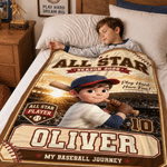 Personalized Cartoon Baseball Character Photo Soft Throw Blanket with Name and Number Home Decor Team Birthday Gift for Baseball Lovers