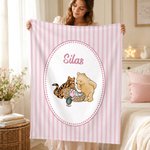Personalized Classic Winnie the Pooh Cozy Throw Blanket with Name Nursery Decor Birthday Baby Shower Gift for Kid Baby Newborn