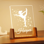 Personalized Gymnast Silhouette Acrylic LED Night Light with Name and Wooden Base Anniversary Birthday Gift for Dancers Gymnasts
