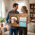Personalised Couple Photo Calendar Map Canvas Prints with Names and Date Wall Decor Ship from USA Wedding Engagement Gift for Couples Newlyweds