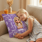 Personligt, sött kuddöverdrag med tecknad figur i flera färger och namn – inredningsdetalj, present till babyshower och födelsedag för barn, pojkar och flickor