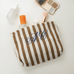 Personalised Pastel Stripe Embroidered Text Canvas Makeup Bag Daily Use Bridal Shower Birthday Gift for Bride