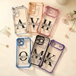 Henkilökohtainen läpinäkyvä puhelinkotelo iPhone- ja Samsung-puhelimille, nimellä ja nimikirjaimella varustettu; päivittäiseen käyttöön sopiva syntymäpäivä- tai vuosipäivälahja ystävälle, tytöille ja 