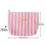 Personalised Pastel Stripe Embroidered Text Canvas Makeup Bag Daily Use Bridal Shower Birthday Gift for Bride