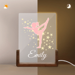 Personalized Gymnast Silhouette Acrylic LED Night Light with Name and Wooden Base Anniversary Birthday Gift for Dancers Gymnasts