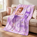 Personalised Cute Cartoon Ballerina Girl Soft Throw Blanket with Photo and Name Home Decor Birthday Gift for Ballet Lovers
