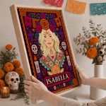 Personalized Paper-Cutting Art Photo Design Canvas Prints with Name Home Decor Ship from USA Halloween Day of the Dead Gift for Friends Family