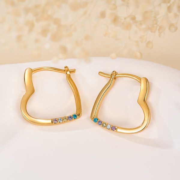 Personalized Dainty 1-5 Birthstones Heart Shape Earrings Daily Wear Birthday Anniversary Gift for Women