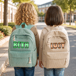 Personalised Colourful Crayon Letter Design Lightweight Corduroy Backpack with Name Back to School Outdoor Activities Birthday Gift for Kid