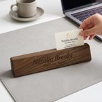 Personalised Wedge Walnut Name Plate Desk Sign with Logo Card Holder Office Decor Promotion Graduation Gift for Colleagues Graduates