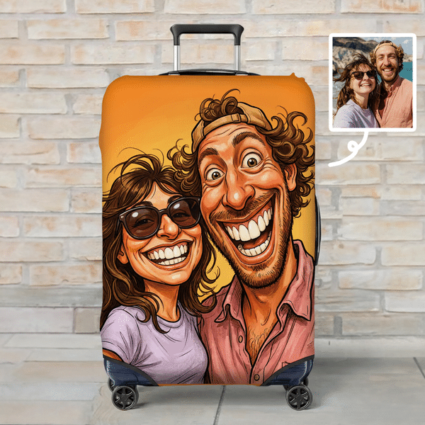 Personalized Exaggerated Comic Photo Luggage Cover Fits 18-32 Inches Suitcase Daily Use Travel Accessories Birthday Gift for Travel Lovers Couple