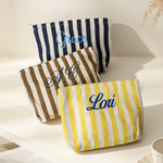 Personalised Pastel Stripe Embroidered Text Canvas Makeup Bag Daily Use Bridal Shower Birthday Gift for Bride
