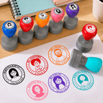 Personalised Cartoon Teacher Portrait Multicolour Self-Inking Stamp with Title Surname and Text Teacher's Day Appreciation Birthday Gift for Teachers