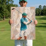 Láminas personalizadas en lienzo con foto de un jugador de golf al estilo de la pintura al óleo con nombre Regalo de cumpleaños para amantes de golf