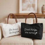 Personalized Minimalist Style Heart Canvas Tote Bag with Name Birthday Gift for Friend Woman