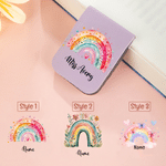 Personalised Rainbow Flower Butterfly Magnetic PU Leather Bookmark Clip with Name Teacher Appreciation Birthday Gift for Teachers Book Lovers