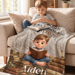 Personalised Book‑Reading Character Photo Soft Throw Blanket with Name and Title Daily Reading Use Living Room Birthday Gift for Book Lovers Family