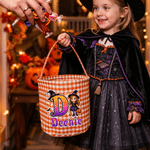 Personalised Cute Halloween Theme Cartoon Wizard Character Photo Bucket Bag with Name and Initial Halloween Party Gift for Kids