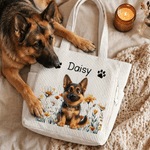 Personalised Birth Flower Paw Print 1-2 Pet Photo Corduroy Tote Bag with Name Daily Use Birthday Gift for Pet Lovers