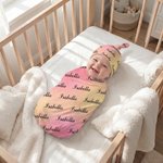 Personalized Rainbow Name Baby Swaddling Blanket with Hat Set Gifts for Newborn Gift
