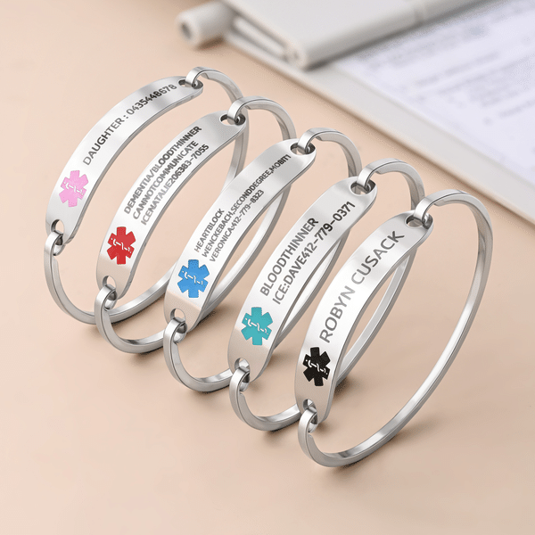 Personalised Star of Life Medical Alert ID Bracelet with Engraved Messages Daily Use Birthday Gift for Diabetic Allergy Epilepsy