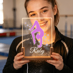 Personalized Gymnast Silhouette Acrylic LED Night Light with Name and Wooden Base Anniversary Birthday Gift for Dancers Gymnasts