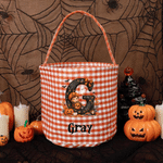 Personalised Halloween Theme Pumpkin Cartoon Character Sweets Basket with Name and Initial Halloween Party Gift for Kids Boys Girls