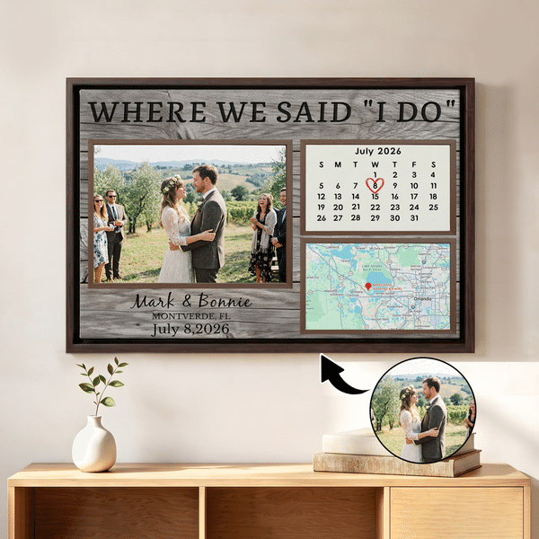 Personalised Couple Photo Calendar Map Canvas Prints with Names and Date Wall Decor Ship from USA Wedding Engagement Gift for Couples Newlyweds