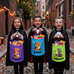 Personalised Halloween Theme Cartoon Initial LED Light Bucket Bag with Name Trick or Treat Halloween Party Gift for Boys Girls