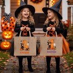 Personalised Halloween Witch Cartoon Character Initial Large Capacity Jute Tote Bag with Name Halloween Party Gift for Family Kids