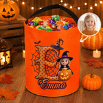 Personalized Halloween Cartoon Photo Character LED Light Trick or Treat Bag with Initial and Name Halloween Party Gift for Kids