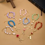 Personalised Virgin Mary Steering Wheel Rosary Charm with Cross and Name Car Decor Baptism Christmas Religious Gift for Christians Women Drivers