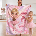 Personalised Cute Cartoon Ballerina Girl Soft Throw Blanket with Photo and Name Home Decor Birthday Gift for Ballet Lovers