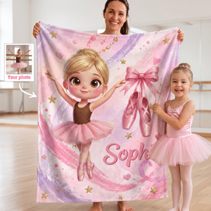 Couverture douillette personnalisée pour petite fille, avec motif de ballerine mignonne, photo et prénom – Décoration d'intérieur et cadeau d'anniversaire pour les passionnées de ballet