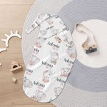 Personlig blomstret søt elefant 100% bomull Swaddle Set Sleep Sack og lue med navn mors dag bursdag baby shower gave til baby