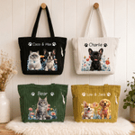 Personalised Birth Flower Paw Print 1-2 Pet Photo Corduroy Tote Bag with Name Daily Use Birthday Gift for Pet Lovers