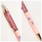 Personalised Birth Flower Glitter Dynamic Liquid Sand Ballpoint Pen with Name Office Supplies 2 Pcs Teacher's Day Gift for Teacher