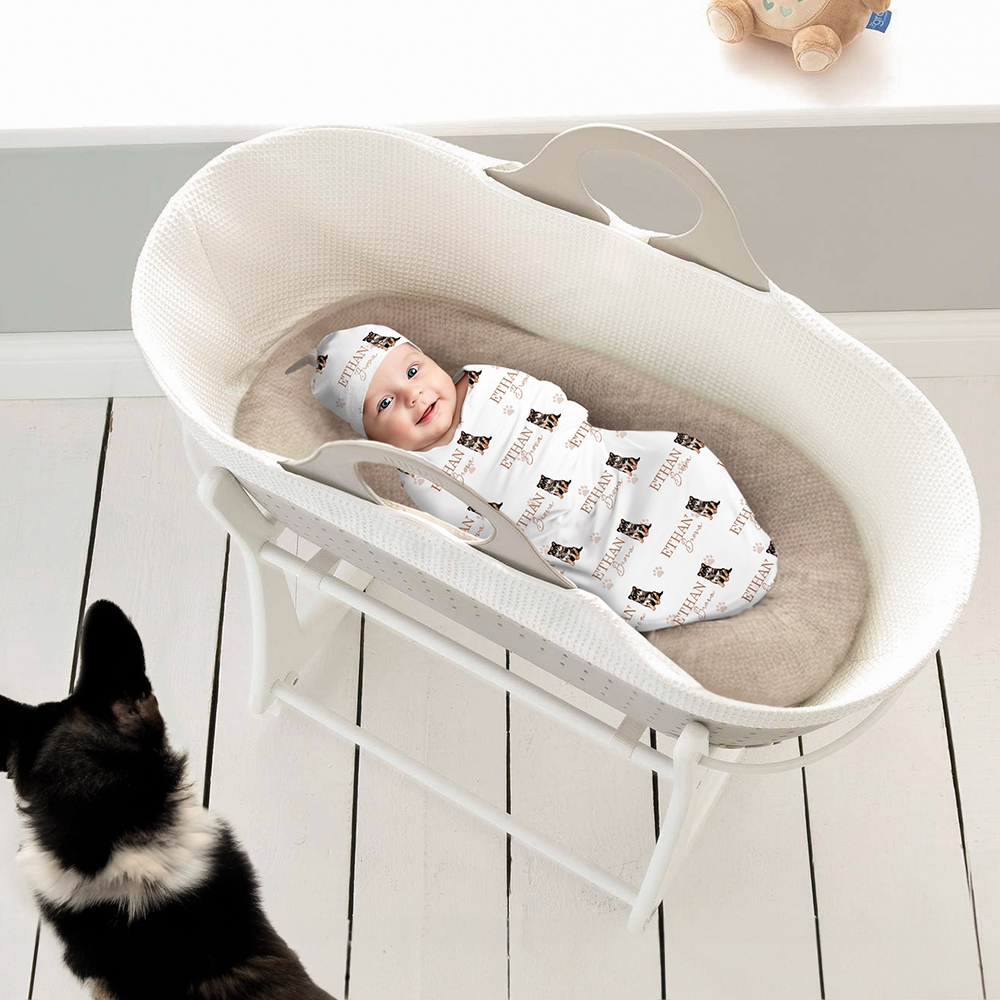 Personalisierte 1-3 Haustier Hunde Unisex weiches Baby Schlafsack und Hut Swaddle Set mit Namen Geburtstag Baby Dusche Geschenk für Neugeborene