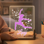 Personalized Gymnast Silhouette Acrylic LED Night Light with Name and Wooden Base Anniversary Birthday Gift for Dancers Gymnasts