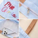 Personalised Striped Large Capacity Tote Bag with Title and Surname Daily Work Travel Use Teachers' Day Birthday Gift for Teachers Women Friends