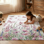 Personalized Warm Pink Wildflower Butterfly Soft Throw Blanket with Name Home Decor Birthday Gift for Baby Girl
