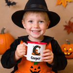 Personalized Halloween Witch Cartoon Character Initial Multicolour 12 oz Enamel Mug with Name Halloween Party Gift for Kids
