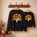 Personalized Spooky Halloween Monster Cat Kid Adult T-shirt Sweatshirt Hoodie with Name Matching Outfit Halloween Gift for Family Cat Lovers