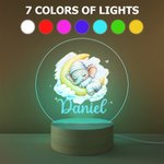 Personalized Cute Cartoon Animal Acrylic LED Night Light with Name and Wooden Base Bedside Decor Birthday Gift for Kids New Parents