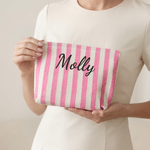 Personalised Pastel Stripe Embroidered Text Canvas Makeup Bag Daily Use Bridal Shower Birthday Gift for Bride