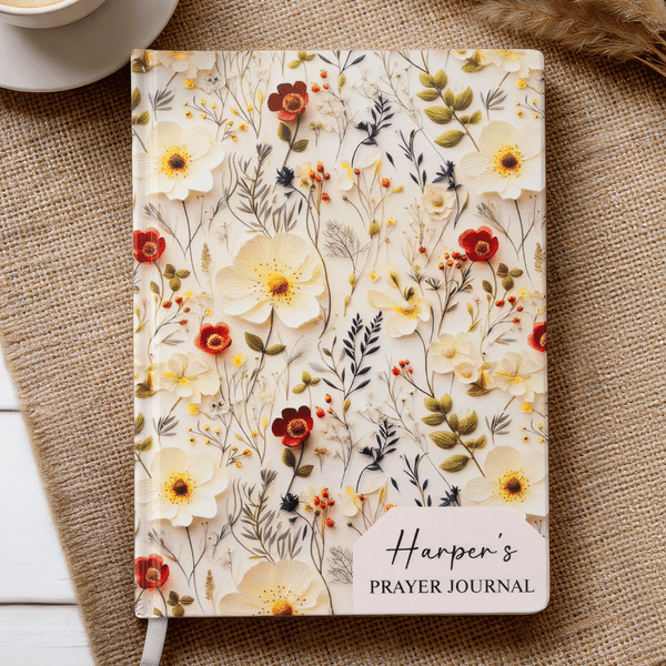 Personalised Retro Exquisite Wildflower Faith Journal Notebook with Name Daily Prayer Birthday Gift for Women Christians