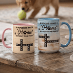 Personlig korsordsmugg – ”Ett hus är inget hem utan tassavtryck” – 11 oz, 15 oz keramikmugg med namn och underlägg – Jubileums- och födelsedagspresent till husdjursägare