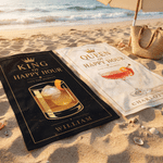 Personalised Queen King of Happy Hour Cocktail Quick-Dry Oversized Beach Towel with Name Beach Party Daily Use Holiday Gift for Couple