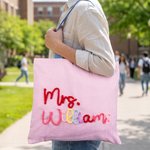 Personalised Striped Large Capacity Tote Bag with Title and Surname Daily Work Travel Use Teachers' Day Birthday Gift for Teachers Women Friends